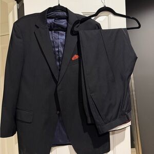 Classic Black Men's Suit pants measure 30” length pocket square included
